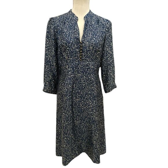 J.Crew Fit & Flare Blue 100% Silk Midi Dress Size 6 - Picture 1 of 7